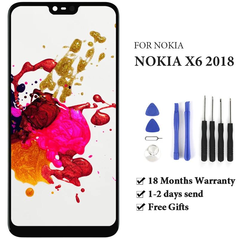 ЖК-дисплей для Nokia X6 2018 с сенсорным экраном в сборе сменный без битых пикселей |
