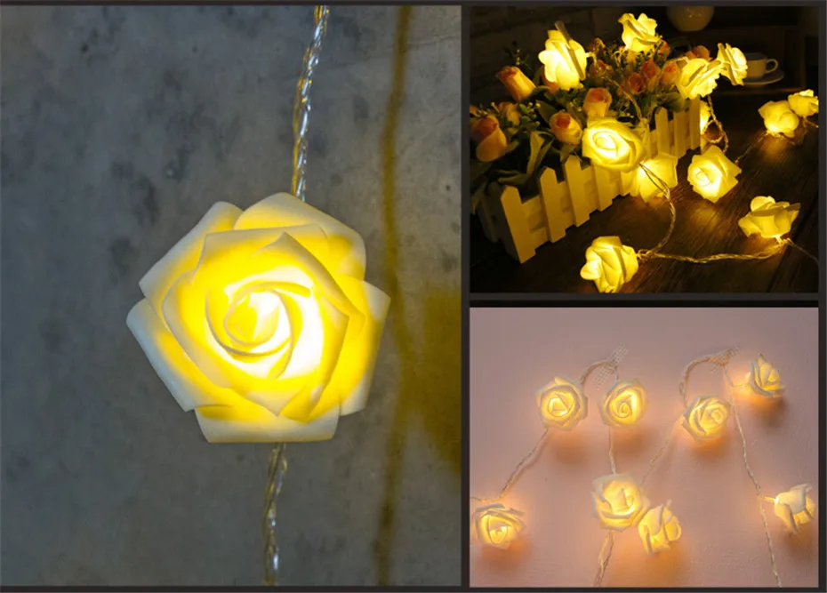 Battery Operated LED Rose  Holiday String Lights For Valentine Wedding Decoration 