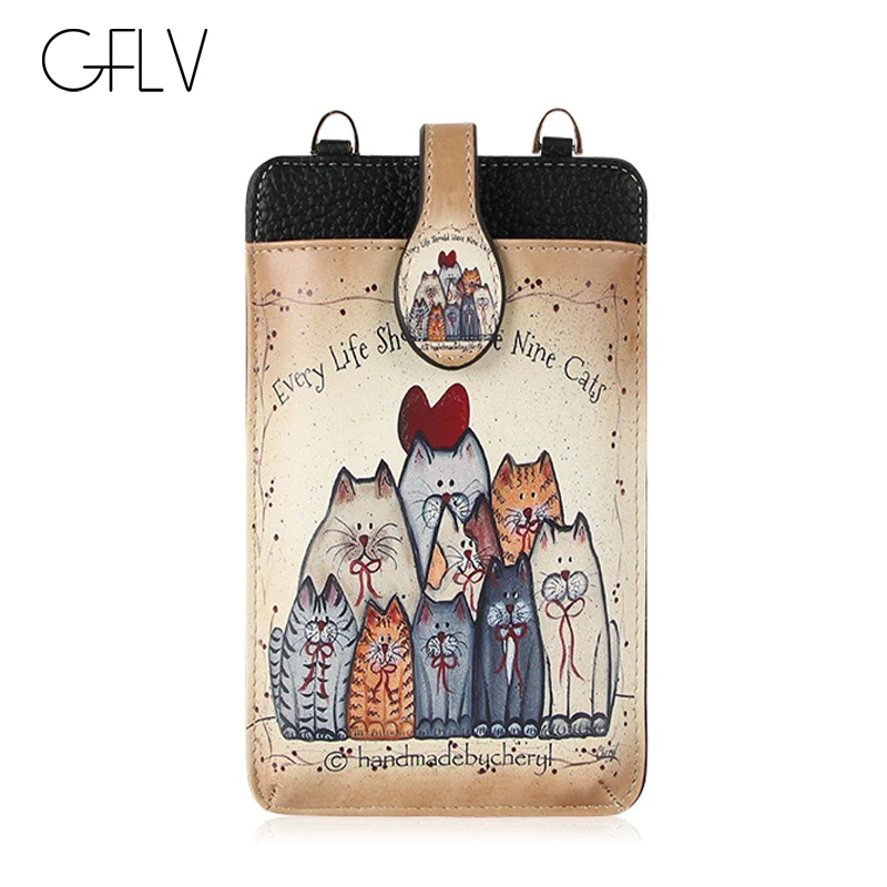 

GFLV Brand Korean Fashion Phone Wallets Women Cute Cartoon Prints Wallets Zipper Purse Coin Pocket PU Leather Crossbody Bags
