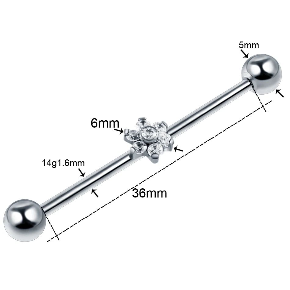 1 шт. титановый кристалл цветок Кожный Якорь Топ Лабрет хряща трагус пирсинг губы Спиральные серьги CBR нос влагалище пирсинг ювелирные изделия - Окраска металла: 1.6x36x5x6mm Earring