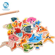 Деревянный магнитный детский рыболовный развивающий набор игрушек Монтессори, 20 шт