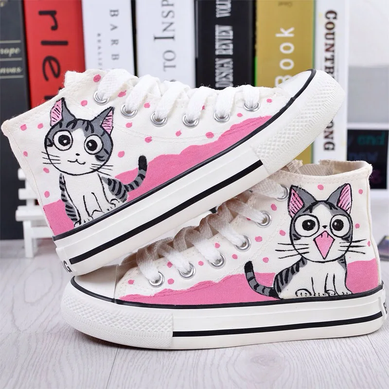 

sping 2018 childer shoes hand-painted high lace canvas shoes parent-child shoes big face hello kitty kids shoes for girl nmd