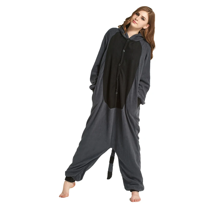 Кигуруми косплей костюм для взрослых мультфильм животных Серый Енот Onesie унисекс пижамы Косплей костюмы ночное белье комбинезон