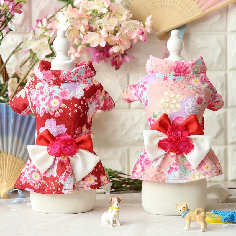 Летняя одежда для собак, кимоно из Японии, Этническая Одежда для собак, чихуахуа, щенка, Цветочное платье принцессы, одежда