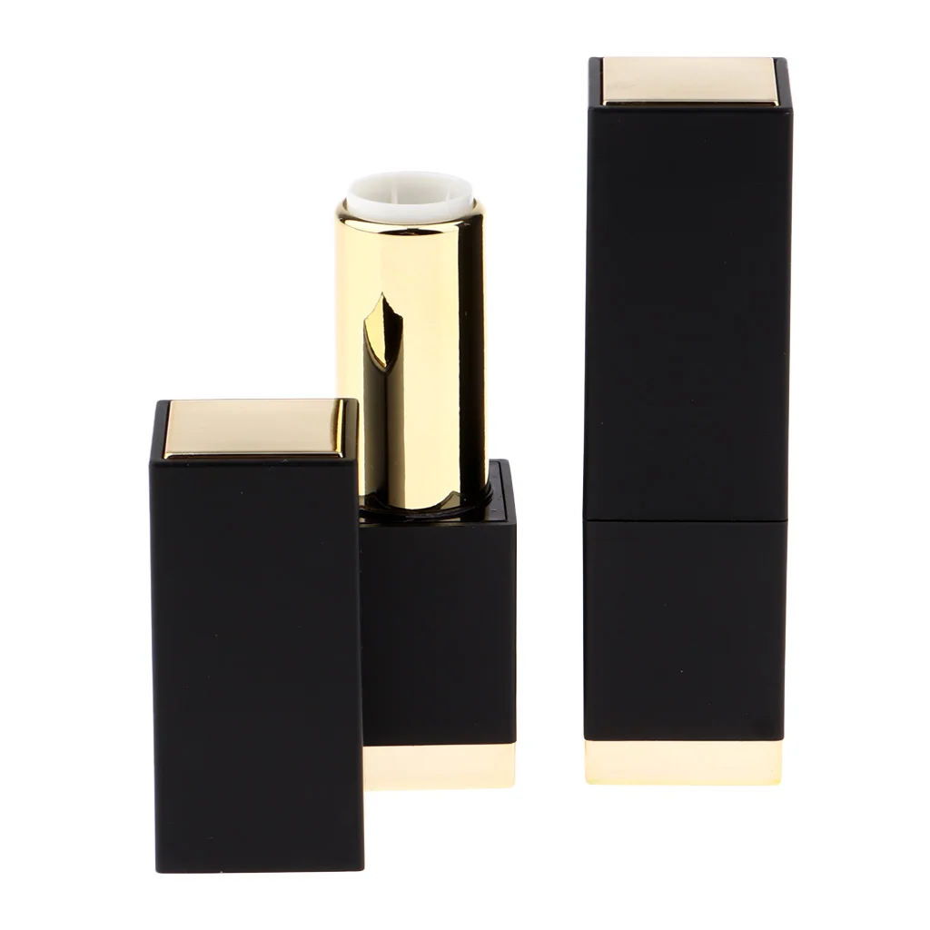 2Pcs Black Plastic Makeup Cosmetic DIY Lipsticks Lip Balm Empty Container Square Tube Empty Lipstick Tube
