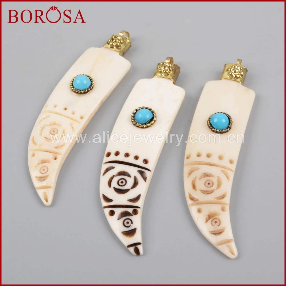 Borosa золотистого цвета белая кость с естественный голубой Хаулит Камень