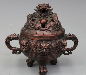 

WBY---504+++China red Bronze Copper Carved Dragon Buddhism Temple Incense Burner Statue