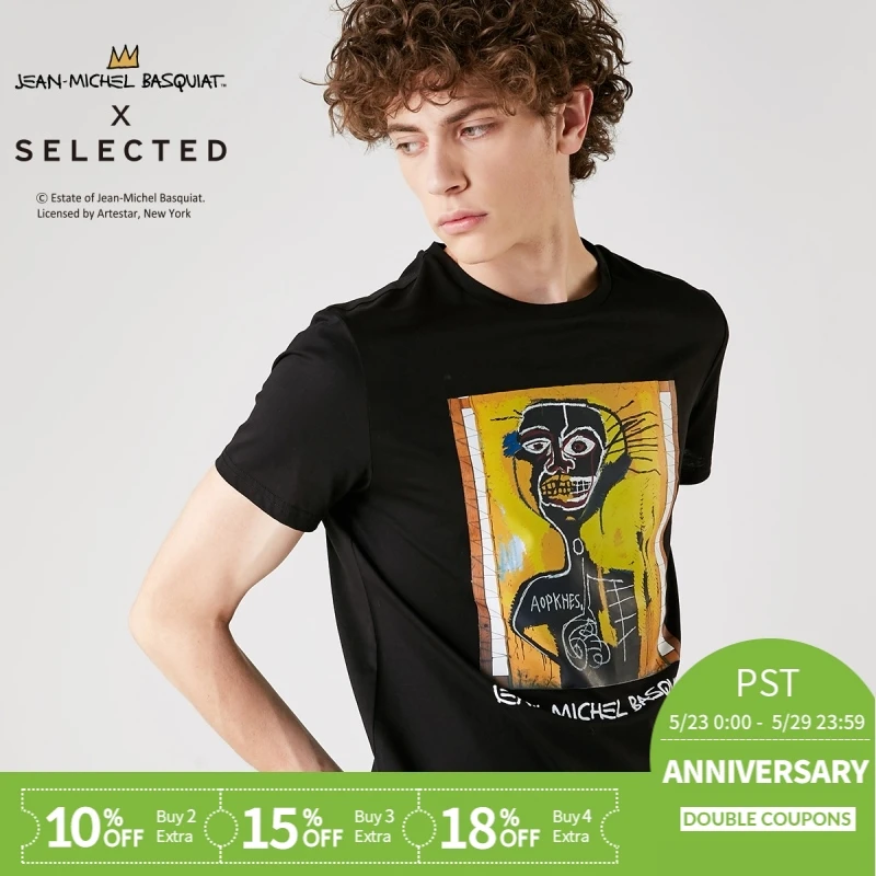 

SELECTED men's brand collaboration round neck printed cotton short-sleeved T-shirt L|4182T4660