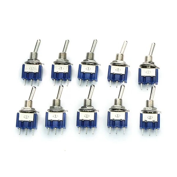 

10Pcs ON-OFF-ON 3 Pin Mini Toggle Switch Rocker Switches Blue AC 125V/6A 250V/3A