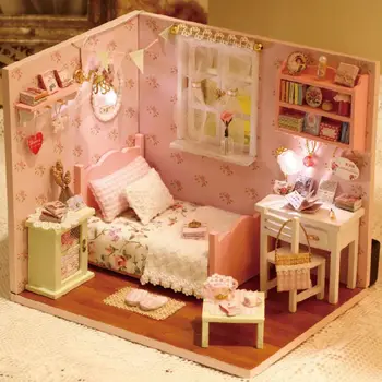 

Miniature 3D DIY Handmade Sunshine Style Wooden Cabin House Set Jigsaw Puzzle Assembly Doll Building Model Toys Kit For Girls Gi