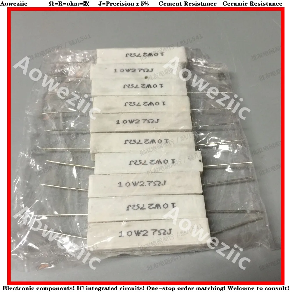 

10Pcs RX27 Horizontal cement resistor 10W 27 ohm 27 R 27 RJ 10W27RJ 10W27ohm Ceramic Resistance precision 5% Power resistance