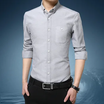 

New 2019 Men's Shirt Slim Fit Fashion Long Sleeve Casual Business Shirts Men Dress Shirts With Pocket High Quality Camisas