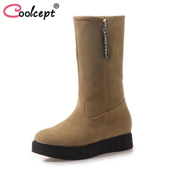 

Coolcept Women Mid Calf Snow Boots Plush Fur Warm Shoes Woman Thick Bottom Short Boots Zipper Round Toe Footwear Size 34-43