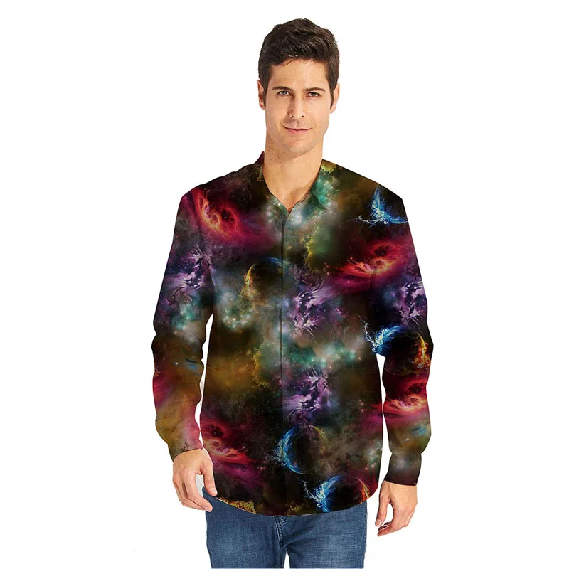 Fashion Star universe 3D Print Printed Man Casual Shirts Classic Men Dress Shirts Breathable Men's Long Sleeve Brand Clothing