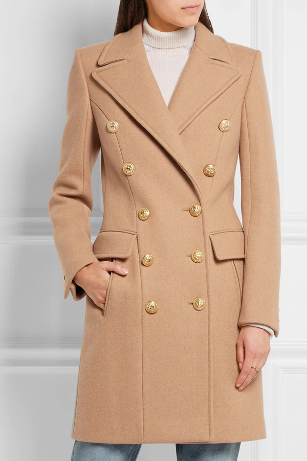 

Custom Autumn Winter Coats Fashion Classic Double Breasted Uniform Wind Lapel Slim Cashmere Long Trench Coats All-match Outwear