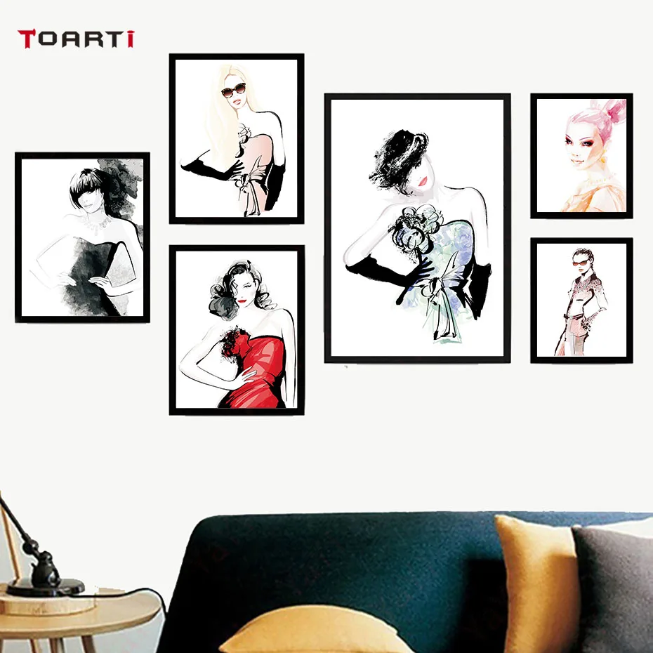 Beauty Lady Fashion Show Wall Art Canvas Painting Attractive Watercolor Posters&Prints Christmas Gift For Girls Room Home Decor (6)