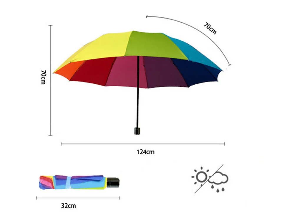 Цветной, анти-УФ зонтик, женский, трехслойный, Радужный, солнечный и дождливый зонтик, зонтик, складной зонтик для женщин