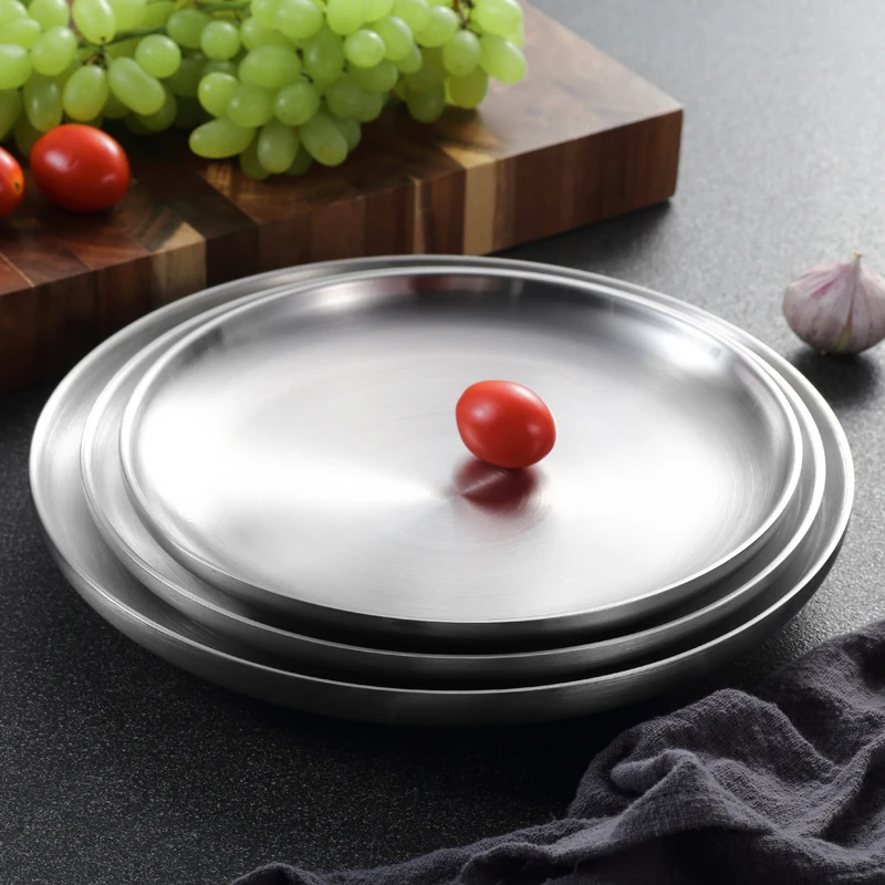

MEICHU 304 Stainless Steel Plate Double-layer Hollow Anti-scalding Dinner Plate Sets Restaurant Dinner Plates