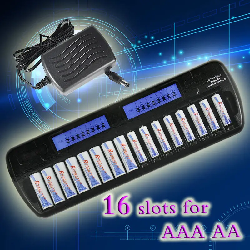 

AA AAA Battery Charger LCD Smart OEM 16 Slots Batteries Charging Chargers For NiCd NiMh Rechargeable Battery&Power Plug adapter