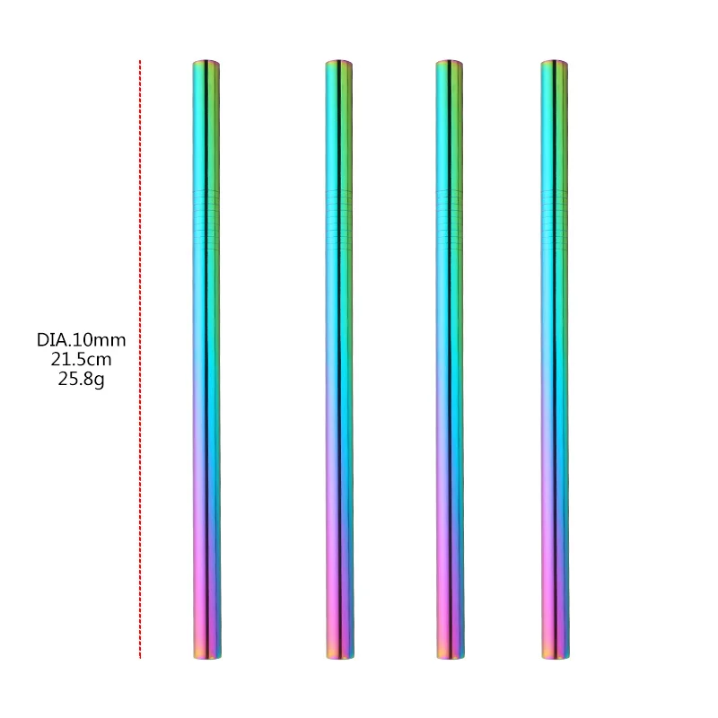 100 шт Радужная Питьевая солома многоразовый диаметр 6 мм 8 мм 10 мм 12 мм соломинки для сока очиститель набор кистей Экологичная металлическая соломинка - Цвет: 10mm Short Straight