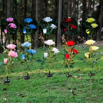 

Solar Power Rose Flower Garden Stake Landscape Lamp Outdoor Yard 3 LEDs Lights LKS99
