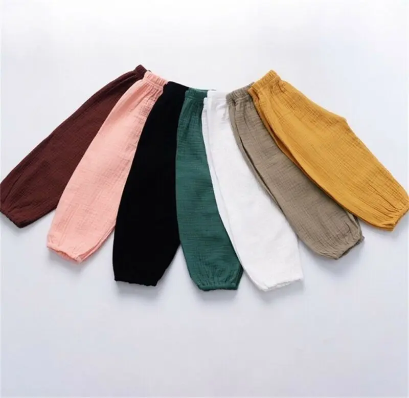Brand Toddler Kids Baby Boy Girl Wrinkle Cotton Linen Bloomers Pants Solid Soft Loose Long Trousers Leggings Casual Pants