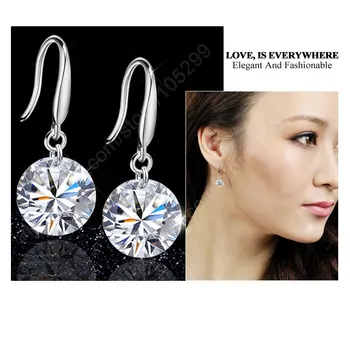 

Fast Genuine 925 Sterling Silver Jewelry Cubic Zirconia CZ Crystal Hook Earring Charms Momen Accessories