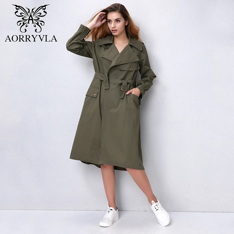 Mode Armée down Toile Femmes Nouveau Turn Manteau Aorryvla Black Automne De Tranchée Lâche Ao3703 Casual Green 2017 army Longue Coton Poches Vert wZxvIqOg