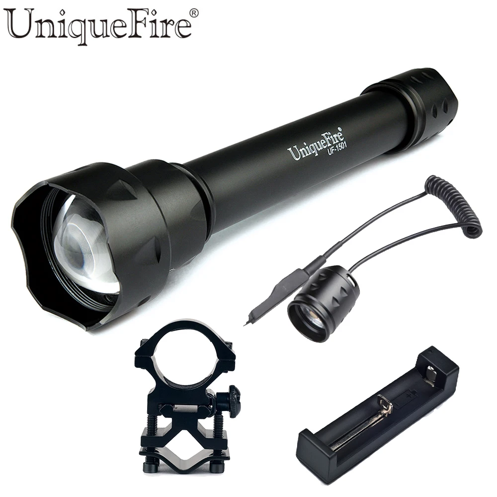 

UniqueFire Rechargeable Flashlight UF-1501 XRE Led Zoom 3 Modes Waterproof Lamp+Scope Mount+Charger+Remote Pressure