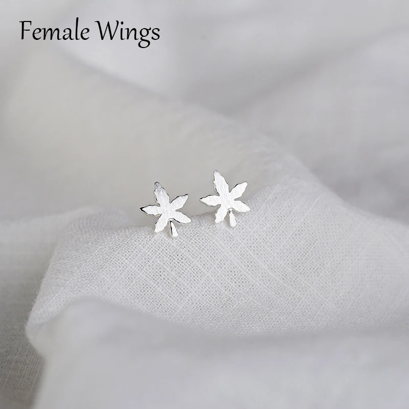 

Female Wings 925 Sterling Silver Leaves Stud Earrings For Women Lovely Girls Gifts Silver Jewelry Femme Plant Earrings FE114
