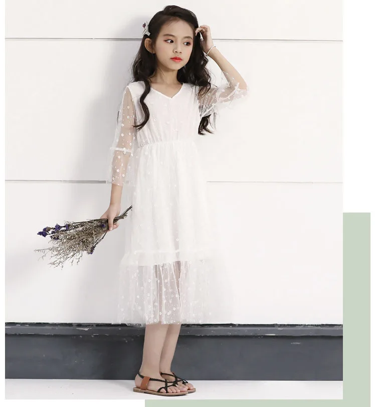 Tulle Floral Teen Girls 2019 Dress Summer Spring White Casual Birthday Flower Girl Kids Little Princess Dress Long Clothes 4 5 6 7 8 9 10 11 12 13 14 15 years little   girls dresses with sleeves wedding and party (4).jpg