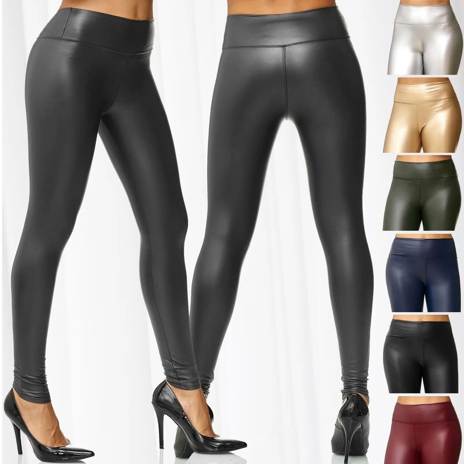 ZOGAA, модные женские леггинсы, металлическая кожа, высокая талия, влажные Стрейчевые штаны с блеском, облегающие сексуальные брюки, брюки-карандаш