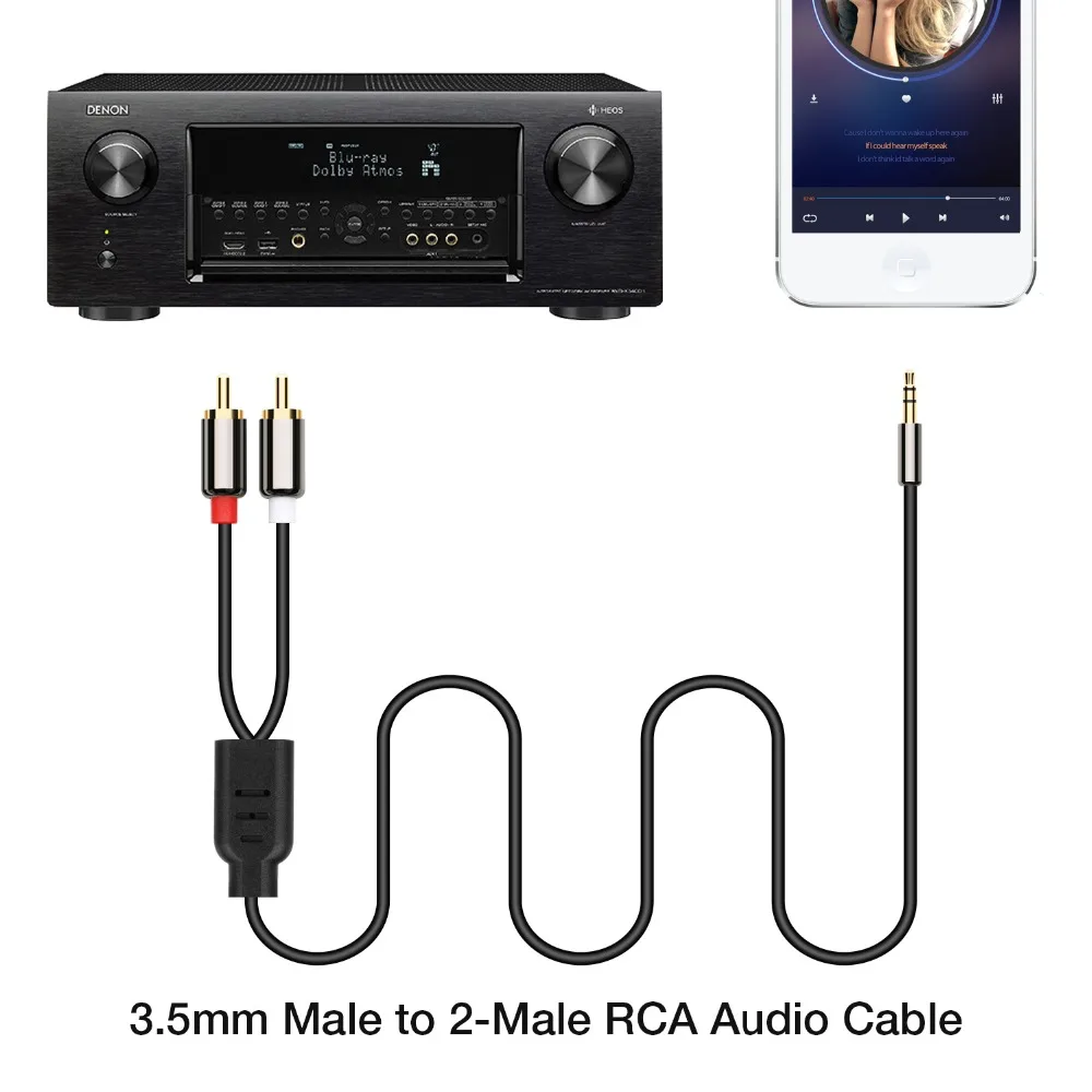 YUNCLOUD 3.5mm Jack Male to 2 RCA Male Audio Aux Cable for Amplifier Phone Headphone Speaker Car Audio Cable