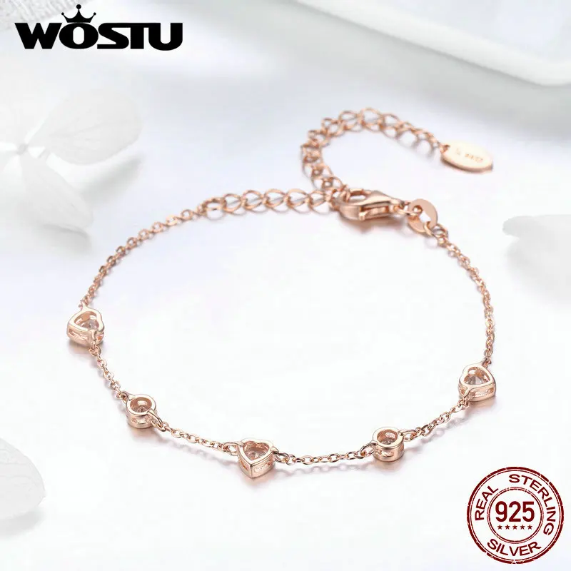 WOSTU, дизайн, 925 пробы, серебряный и золотой цвет, милое сердце, звено, цепочка, браслет для женщин, Серебряное ювелирное изделие, подарок для жены, FIB097