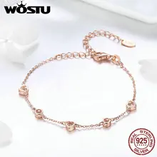 WOSTU, дизайн, 925 пробы, серебряный и золотой цвет, милое сердце, звено, цепочка, браслет для женщин, Серебряное ювелирное изделие, подарок для жены, FIB097