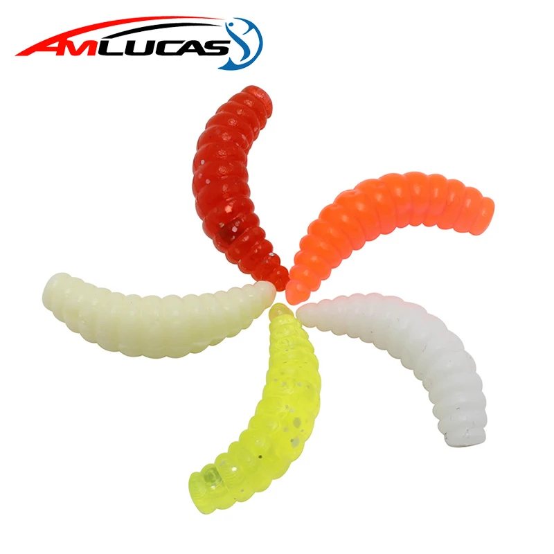 

50pcs 2cm 0.3g maggot Grub Soft Fishing Lure hooks smell Worms Glow Shrimps Fish Lures Carp Fishing Tackle WE274