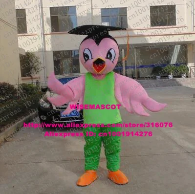 Appealing Pink Sparrow Spadger Parrot Parakeet Macaw Mascot Costume Cartoon Character Mascotte Adult Black Hat ZZ87 Free Ship |