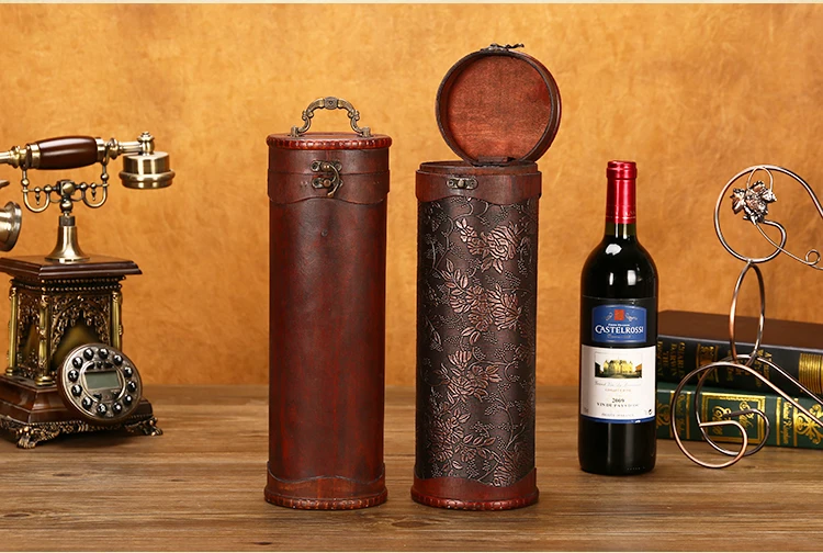Винтажная старинная одиночная коробка для красного вина, переносная круглая деревянная коробка для вина, ретро Подарочная коробка для хранения вина, упаковка для бутылок с ручкой Wth