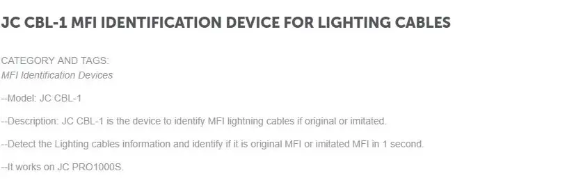 JC CBL-1 mfi-контроллеров идентификации устройства для iPhone с разъёмом Lightning Earpods кабель наушников инструменты для проверки зарядный кабель кабель для передачи данных