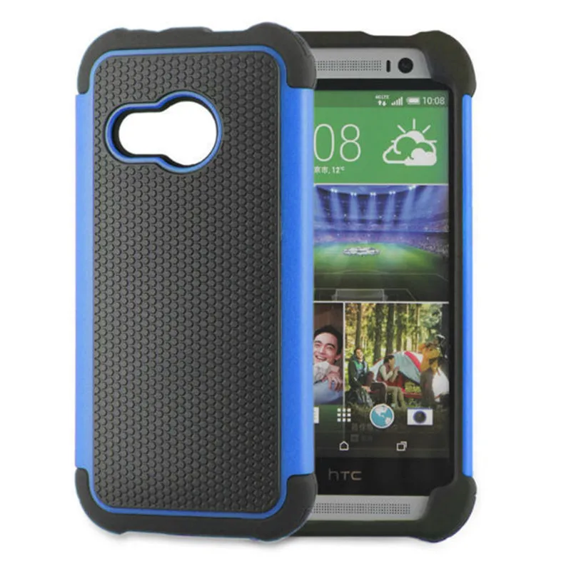 

Dual Layer Ball Grain Plastic Case Silicone Shockproof Cover For HTC One mini 2 M8 mini Hybrid Back Case