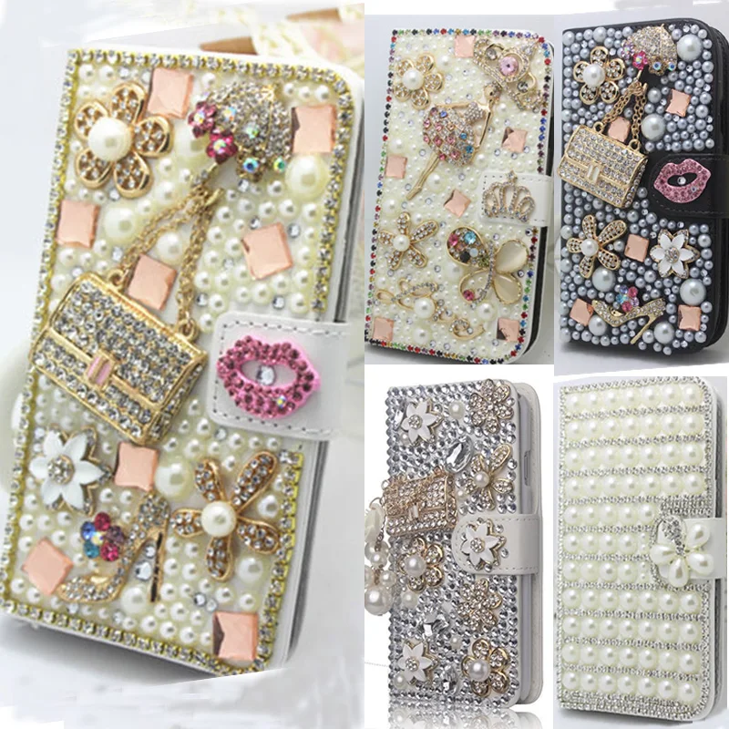 Чехол-книжка из искусственной кожи с украшением в виде кристаллов, бриллиантов и жемчужин, мини-сумочка для samsung Galaxy iPhone 7 Plus