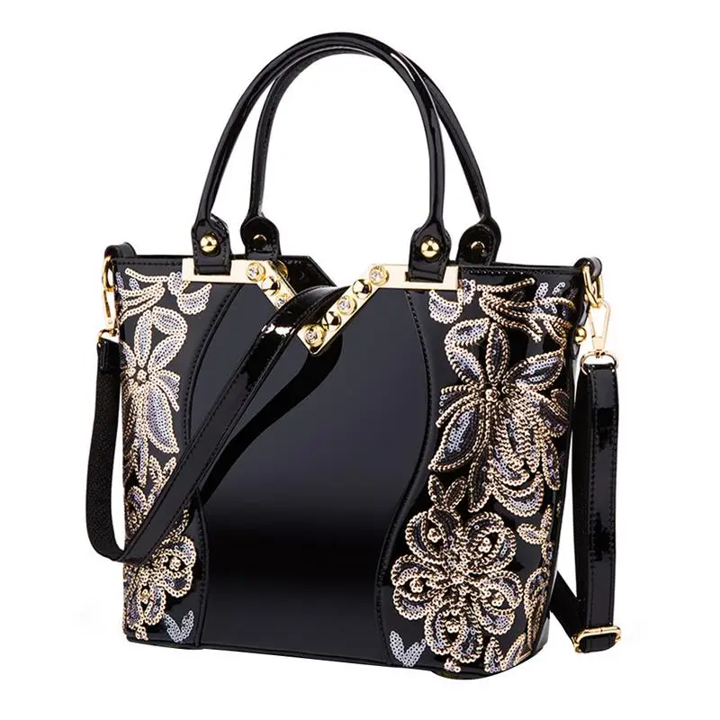 الأوروبية الأمريكية نمط الفاخرة الترتر أعلى-حقائب بيد التطريز النساء حقيبة يد جلدية الماس الكتف رسول اليد حقيبة