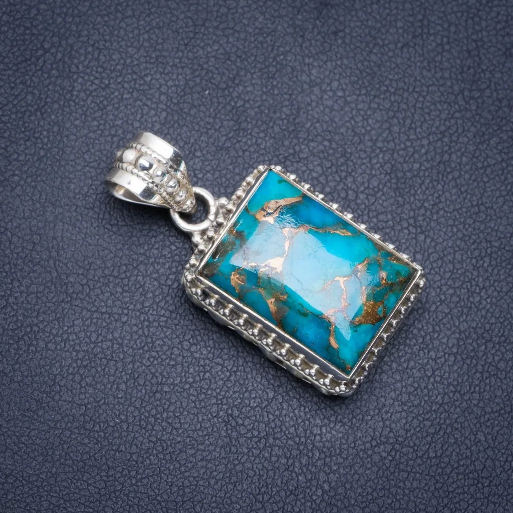

Natural Turquoise Handmade Unique 925 Sterling Silver Pendant 1.25" A0490