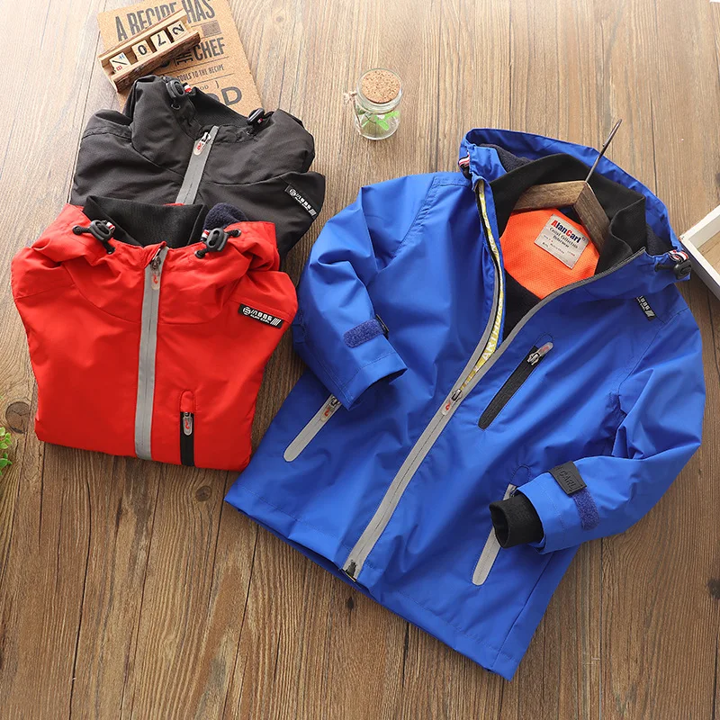 

2019 Autumn Winter Kids Boys Outdoor Waterproof Jacket Fleece Coat Hood Windbreaker Sport Windproof Jackets Outwear Kids Clothes