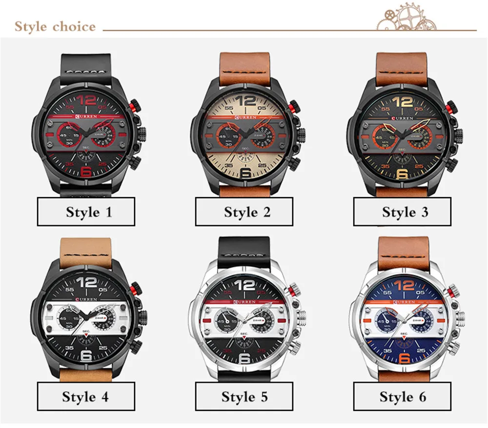 Лучший бренд класса люкс CURREN 8259 Военная Униформа часы для мужчин хронограф кожа большой циферблат спортивные наручные кварцевые