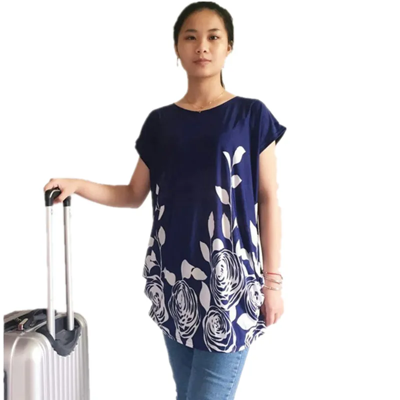 

2019 Women Shirt Summer Chiffon Loose Plus Size Long Blouse Batwing Short Sleeve O Neck Casual Floral Shirts Blouses