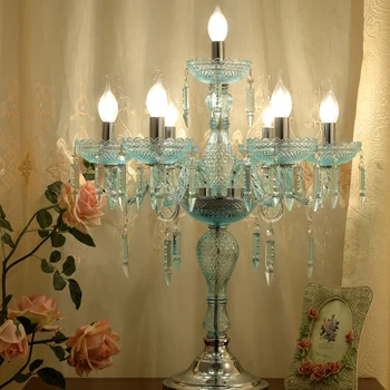 

European cloth art Table lamp Modern crystal Desk lamp luxury Wedding room Bedroom table light Wedding decoration glass lamp