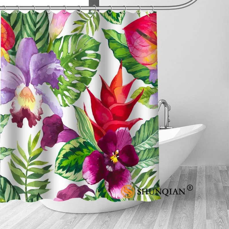 ShunQian Custom Tropical Hot Sale Polyester Fabric Printing Shower Curtain 12 Hooks For The Bathroom 3D Waterproof Bath | Дом и сад