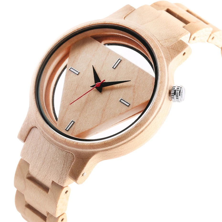 Wood Watches Men Creative Hollow Triangle Simple B