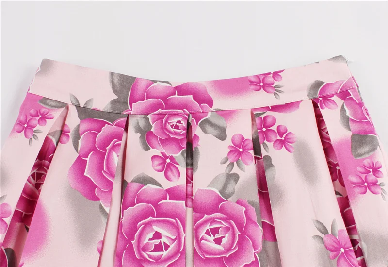 Kostlish Retro Print Flower Summer Skirts Womens 2017 High Waist Vintage Skirt Elegant A-Line Midi Women Skirt Plus Size XXL (22)